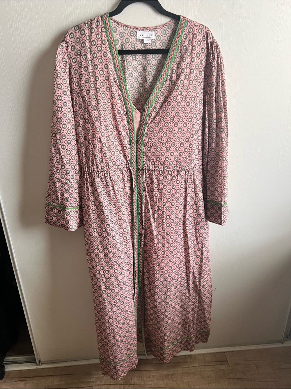 Velvet by Graham & Spencer Pink Maxi Dress with Green Trim